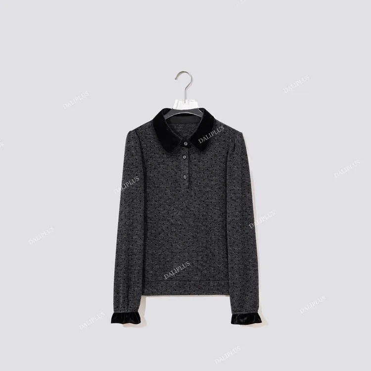 DALI PLUS“复古植绒波点针织”长袖针织上衣-D5MM3152