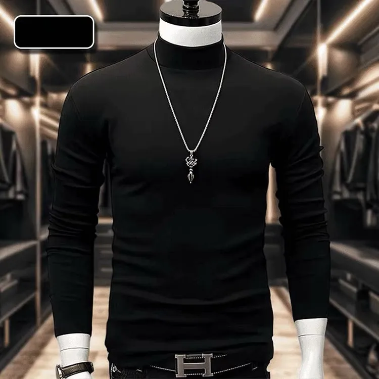 【格布叔叔】半高领纯色长袖男士德绒保暖T恤上衣秋冬秋季男装