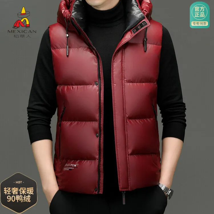秋冬季高端羽绒鸭绒马甲男士运动帅气加厚亮面无袖背心男外穿坎肩