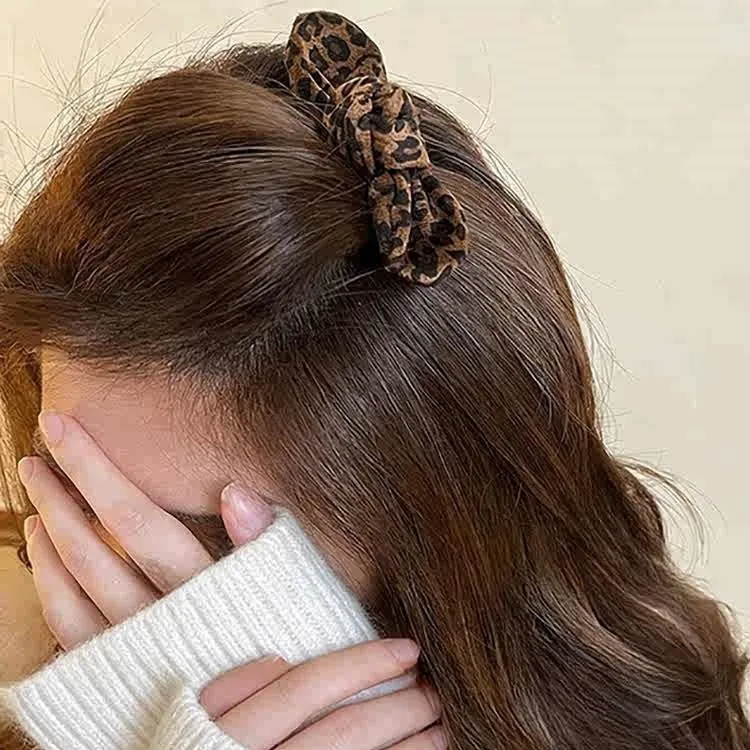 豹纹蝴蝶结发卡倒插梳女2025新款高级感碎发整理神器公主头刘海夹