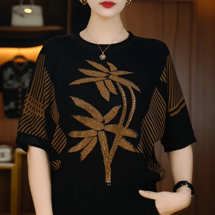 印花圆领t恤女2025夏季时尚显瘦百搭减龄高级感漂亮小衫短袖上衣