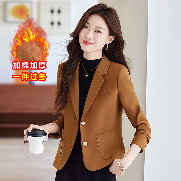 加棉加厚西装外套女短款小个子2025新款秋冬休闲气质保暖西服上衣