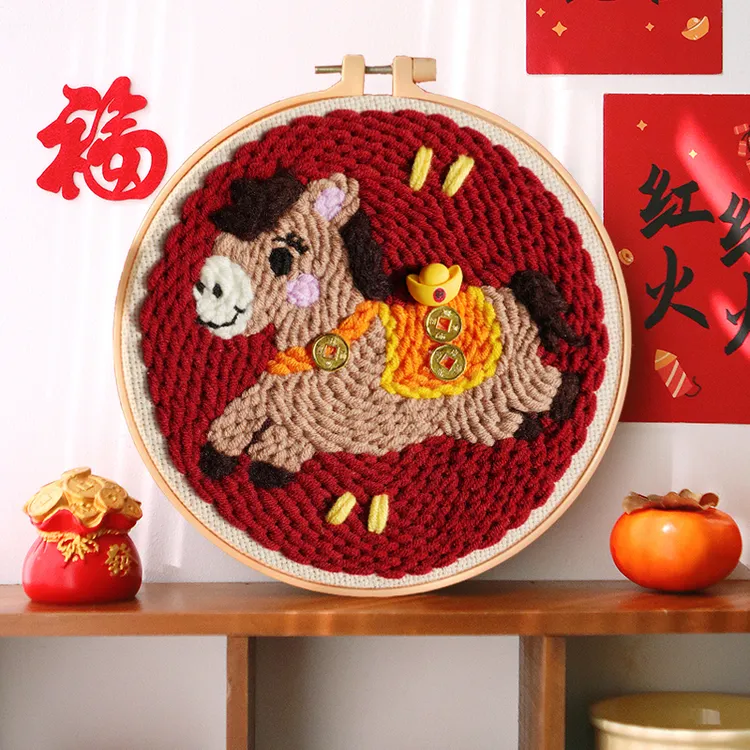 马年戳戳绣毛线手工制作diy材料包时尚戳戳乐新年礼物牛奶棉可选