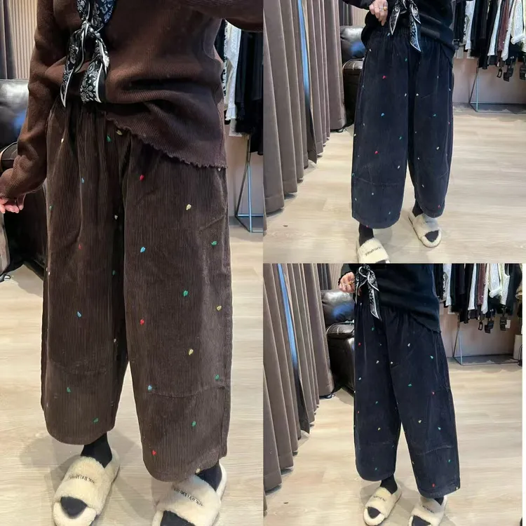 深圳南油高端秋冬新款高支数灯芯绒刺绣爱心九分裤女（卡码拍大）