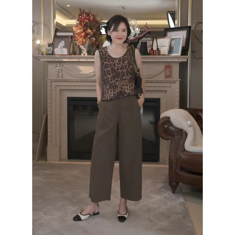 我是摩羯 回家的诱惑 18MM桑蚕丝复古豹纹无袖背心汉服小衫