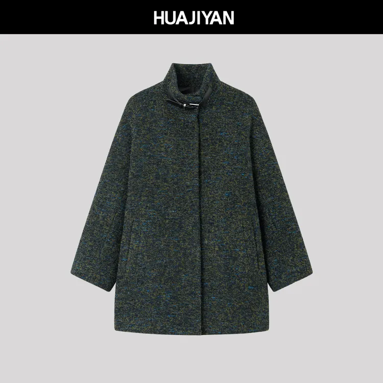 华吉言/HUAJIYAN【满天星】羊毛棉混纺定制粗纺花呢宽松大衣外套