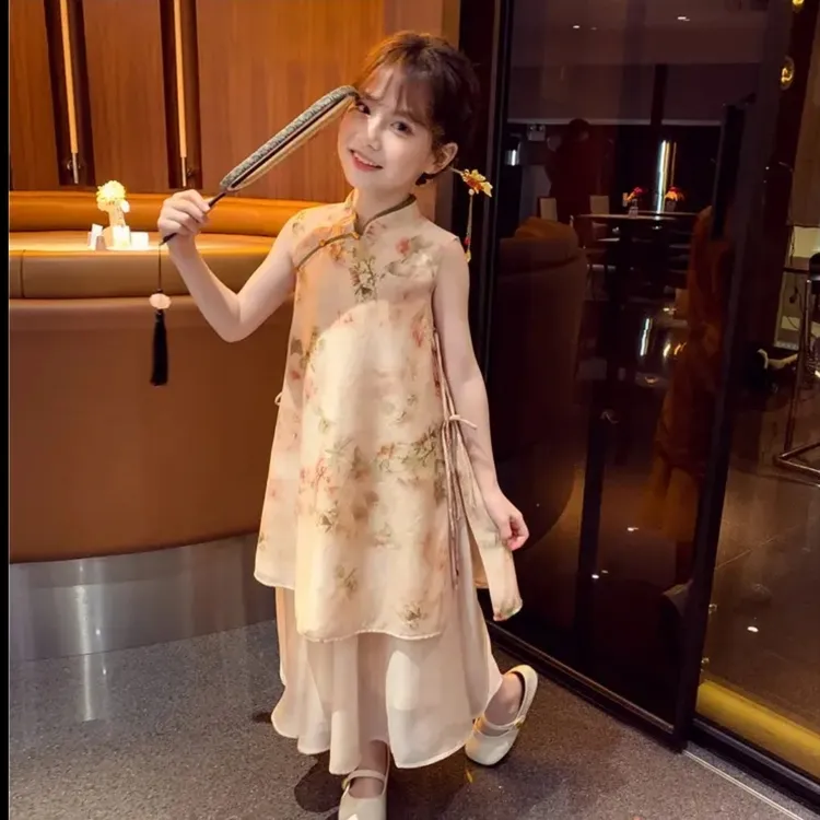 女童夏季汉服连衣裙2025新款儿童国风旗袍纱裙宝宝新中式夏装裙子