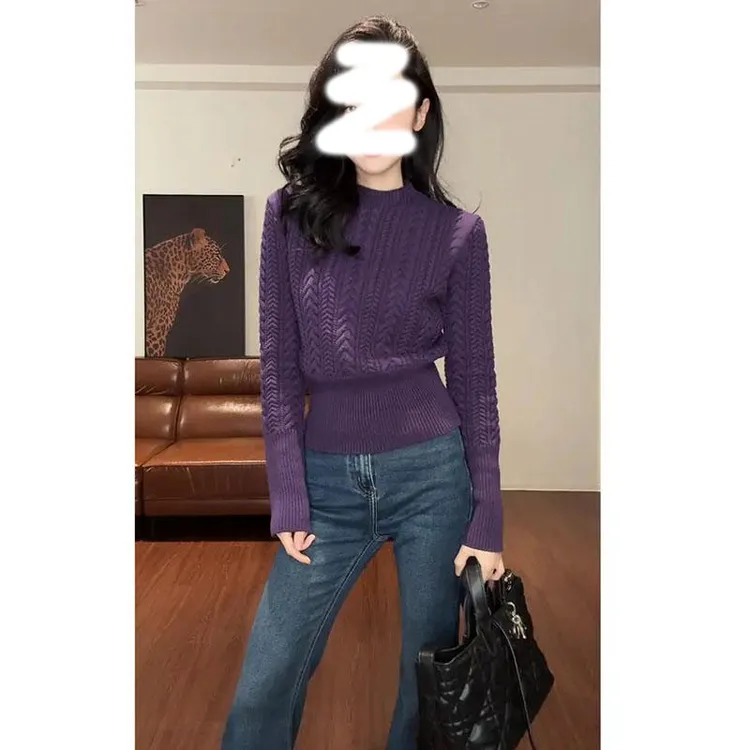  麻花小立领收腰厚款毛针织衫女秋冬新款软糯时尚毛衣