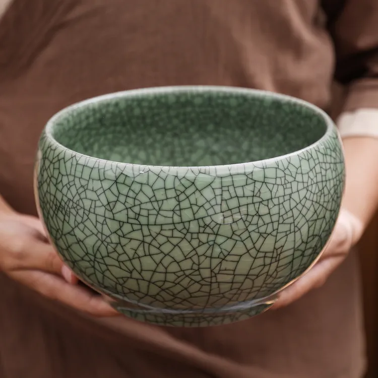 大容量茶渣缸大号哥窑开片茶洗盆陶瓷建水功夫茶具茶道零配水盂