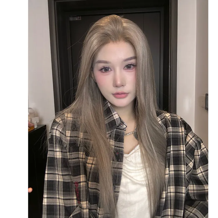 混血麻灰【全头套】麻灰色高层次直发进口丝大面积蕾丝