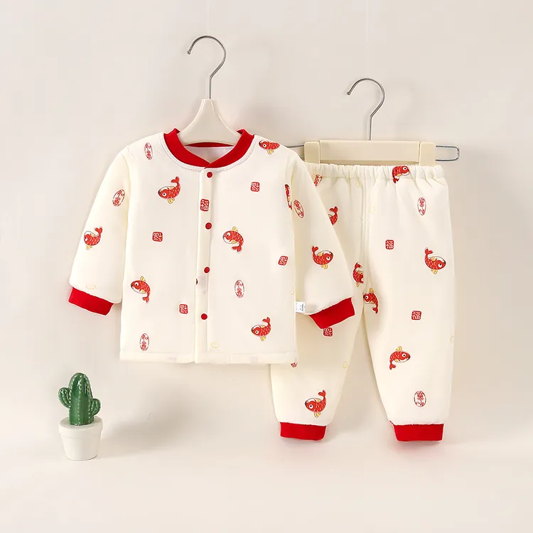 婴儿秋冬款保暖衣服分体套装新生儿童夹棉中厚款两件套婴儿衣服