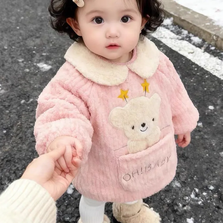 女宝宝罩衣冬外穿洋气加绒加厚儿童吃饭专用防水防脏围兜反穿衣男