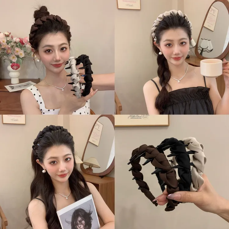 巨饱满~高级感缎面高颅顶发箍加厚布艺缠绕正反两戴齿梳发箍