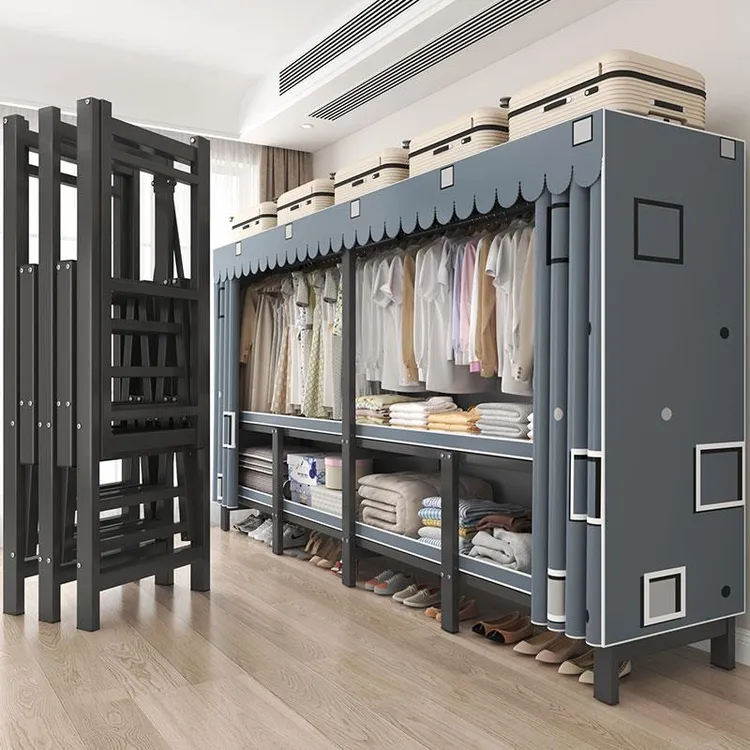 一体免安装折叠简易布衣柜家用卧室加厚加粗全钢架新款出租房衣橱