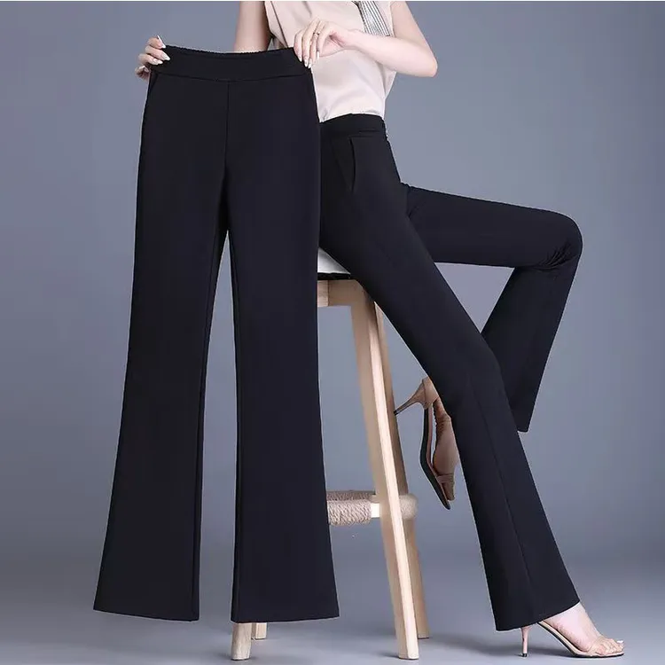 小个子冬季加绒加厚微喇裤女高腰显瘦垂感收腰休闲长裤喇叭裤子女