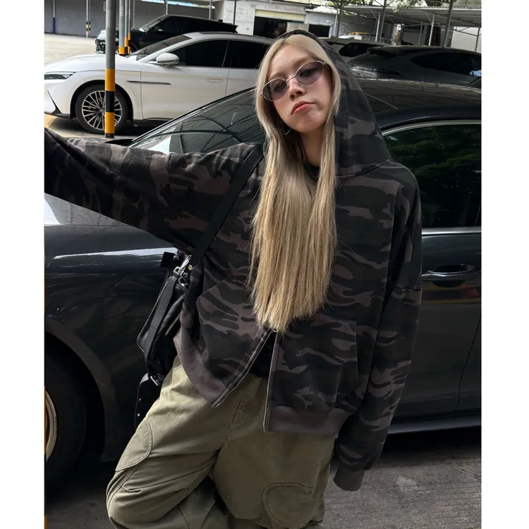 HELLOTANGO《迷彩漫游》秋冬美式复古迷彩连帽卫衣外套85971#