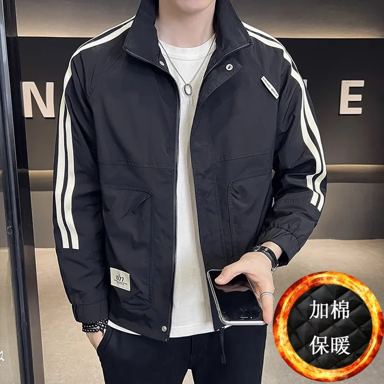 加棉加厚美式潮流夹克男2025春秋百搭帅气工装外套男拼接上衣潮牌