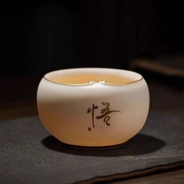 悟空主人杯大号功夫茶杯高端羊脂玉瓷家用茶具主人杯禅定杯品茗杯