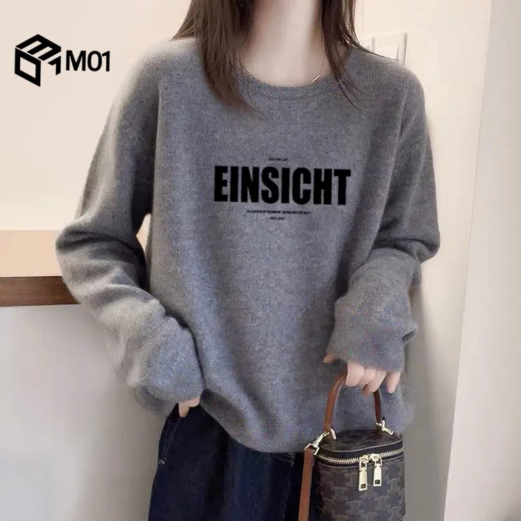 M01秋冬季德绒加厚款正肩圆领长袖T恤女宽松休闲打底衫内搭设计感