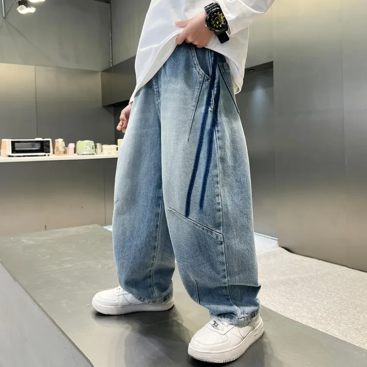 男童裤子春秋2025新款中大童秋装儿童秋季宽松直筒牛仔裤男孩休闲