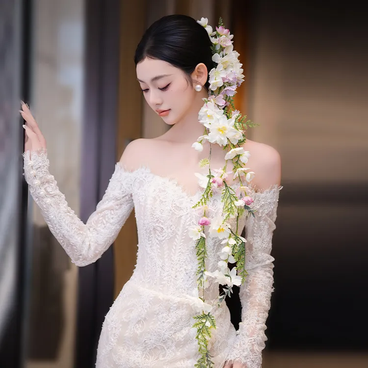 非金属布艺婚庆饰品 新娘森系花艺高级感造型氛围结婚发饰MC2749