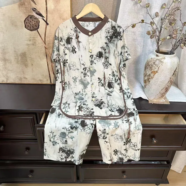 【外穿——七分】大童夏季男女绵绸套装人造棉山东防蚊裤家居服空调服