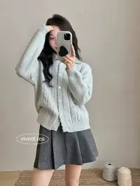 A294-韩系翻领针织开衫女2025秋冬新款宽松软糯百搭温柔风毛衣