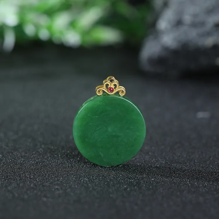 【星光村小飞达人TH50】925银镶碧玉圆形无事牌(多样性发一件)