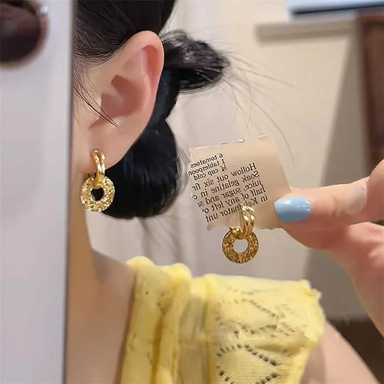 铜合金耳饰 金色质感几何镂空碎冰冰耳环高级感小众轻奢气质耳饰