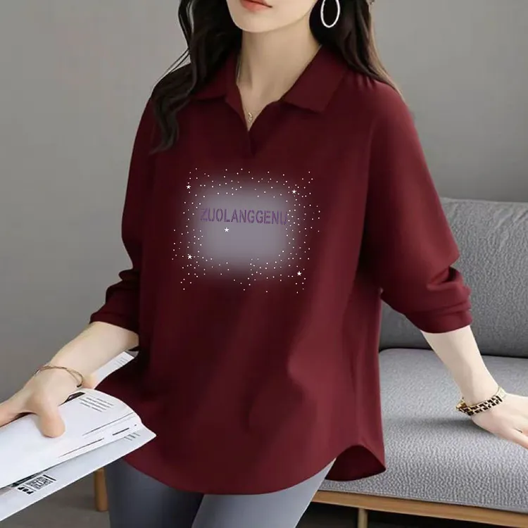 不规则下摆纯棉百搭减龄2025春秋新款POLO衫洋气女士休闲长袖T恤