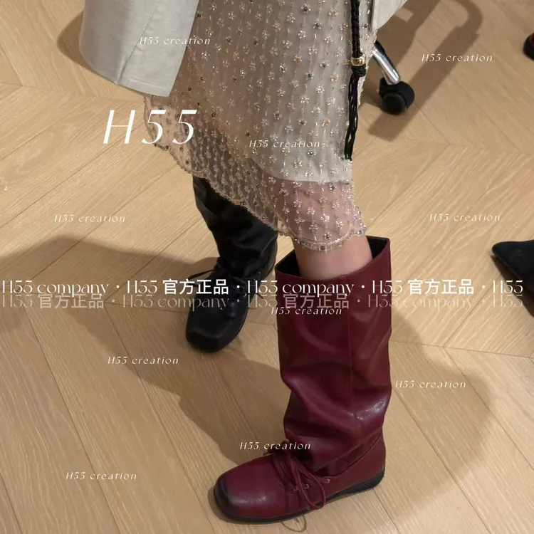 【鹿鹿专属】H55-西雅图夜话｜方头做旧皱皱靴3cm59-2686