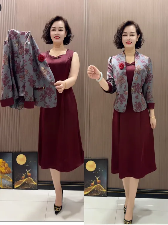 2552款时尚气质洋气中长款显瘦红色两件套套装