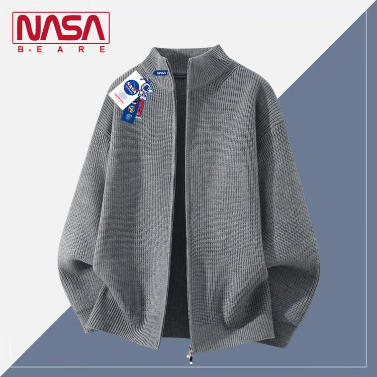 NASA联名立领简约开衫毛衣针织衫宽松休闲男士秋冬季时尚潮流外套