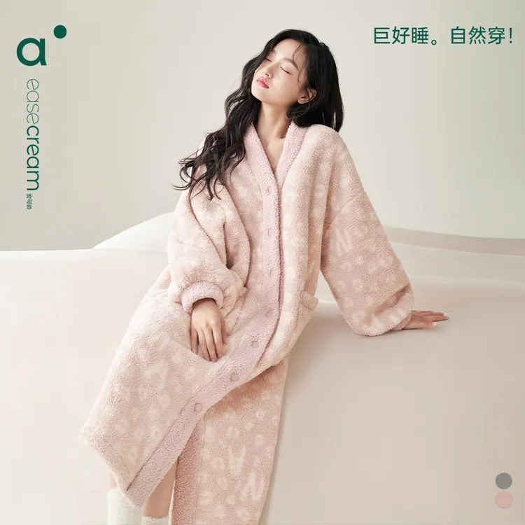 安之伴冬日保暖北羔绒睡袍女士秋冬季加绒加厚家居服长款睡衣晨袍