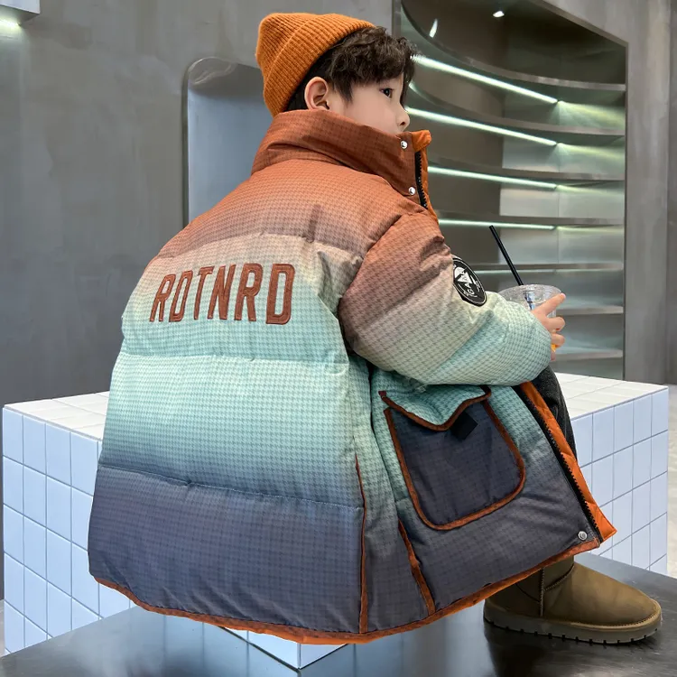 痞帅男童渐变羽绒服冬季加厚2025新款大儿童冬装免洗外套洋气冬款