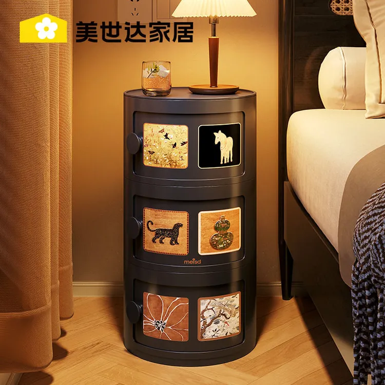 美世达中古风床头柜子替代品创意卧室置物架小型极窄复古沙发边柜