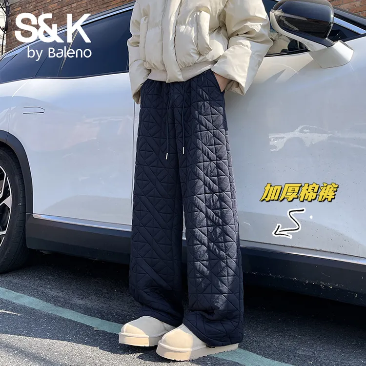 班尼路S&K棉裤情侣冬季加厚保暖宽松直筒裤子菱格压线夹棉休闲裤