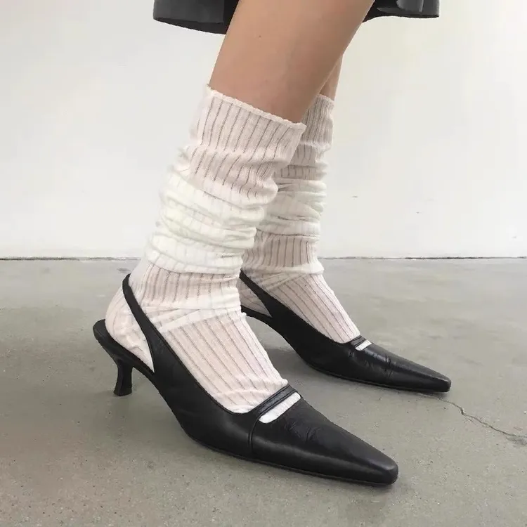 游今希~小众新款一字带高跟鞋女猫跟尖头鞋细跟高跟凉鞋罗马凉拖