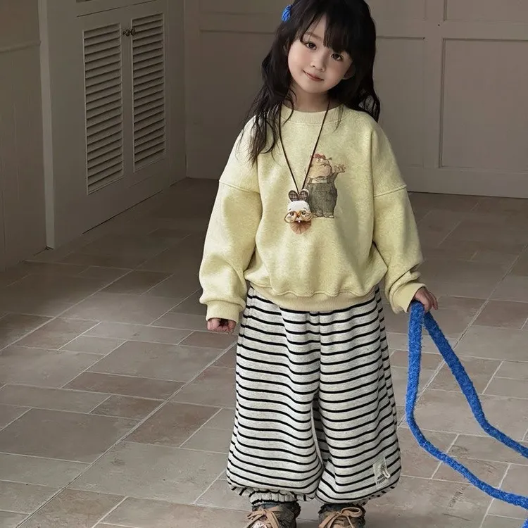 女童秋冬冬季套头女女童卡通卫衣套装韩版百搭女童运动儿童春秋