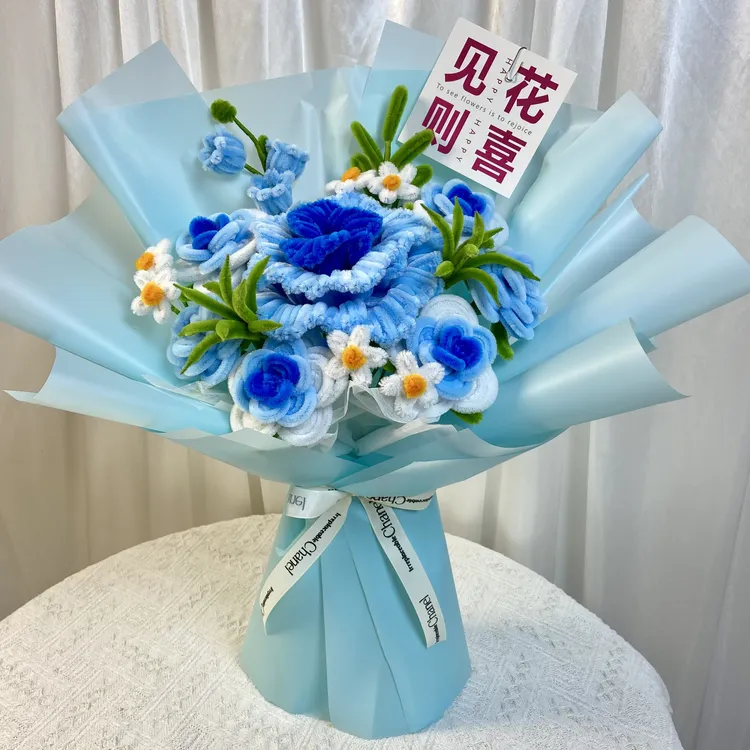 成品手工编织大束渐变玫瑰混搭花束送女友闺蜜妈妈生日情人节礼物