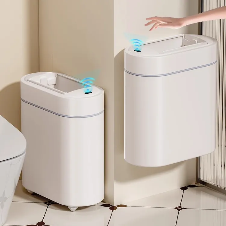 垃圾桶厕所卫生间壁挂式家用带盖夹缝窄款专用智能感应带轮可移动