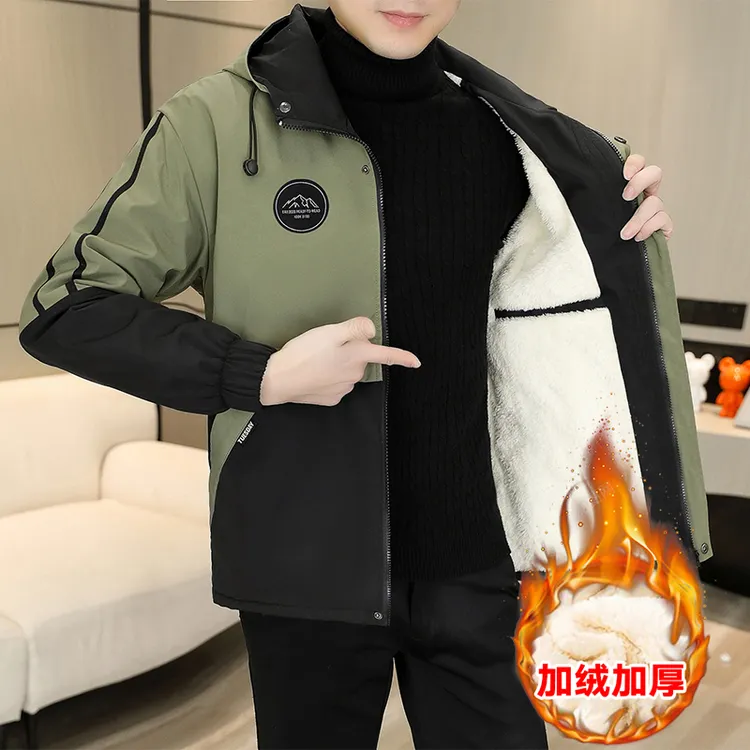 加绒加厚棉衣男秋冬连帽工装夹克男士外套帅气保暖潮流百搭冲锋衣