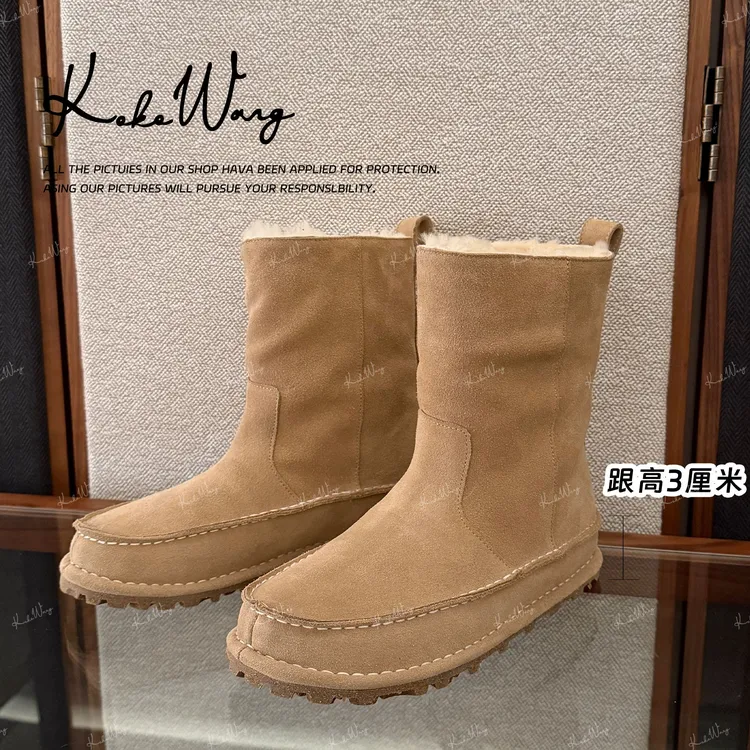 KOKO WANG2025新款厚底一脚蹬皮毛一体舒适保暖雪地靴X0425K08X42