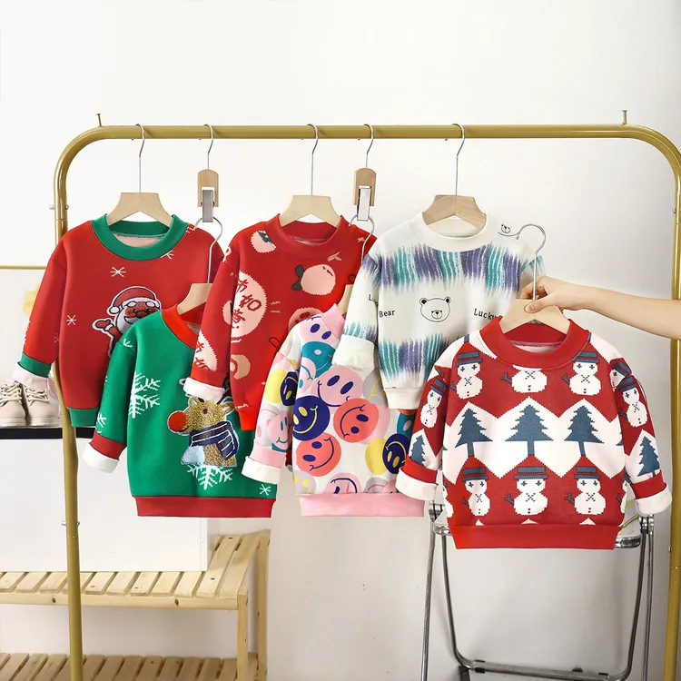 新款儿童毛衣百搭针织衫秋冬加厚保暖卫衣圣诞节童装家居服外穿批