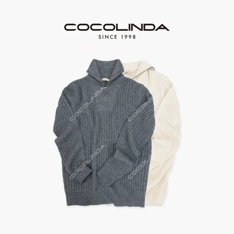 COCOLINDA  |绵羊毛7针坑条慵懒松弛老钱风男女CP高领毛衣S5388