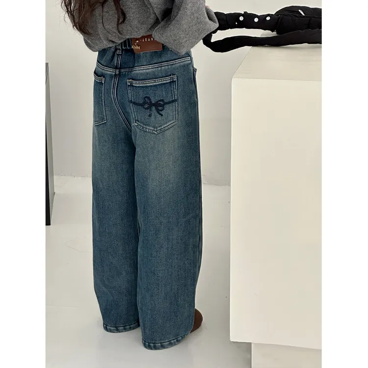 K30326孙小美刺绣女童加绒加厚牛仔裤秋冬2025新款儿童裤子休闲裤
