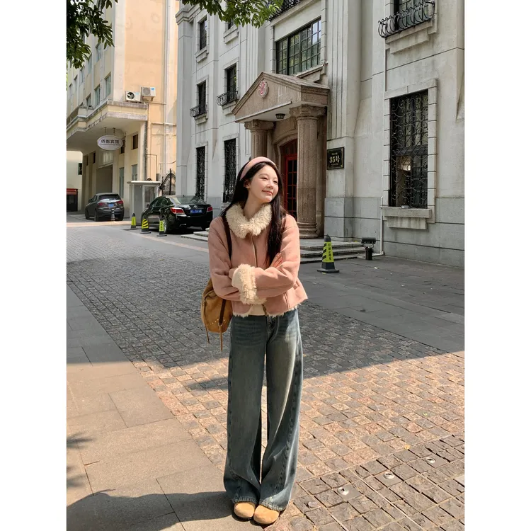 切糕自制【京都游记】小个子秋冬女设计感麂皮绒卷毛短款外套