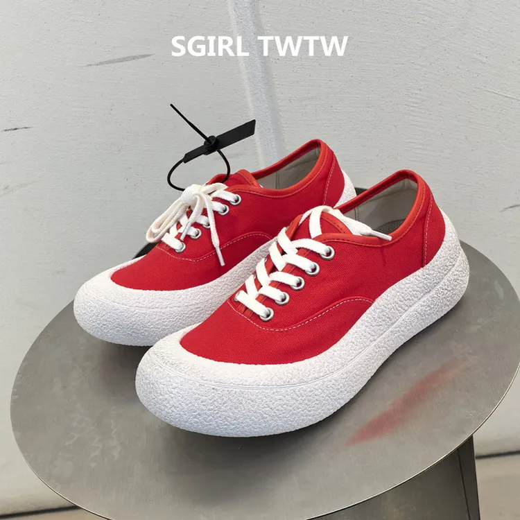 SGIRL TWTW2025年春夏新款厚底防滑透气系带大头帆布鞋休闲鞋女鞋
