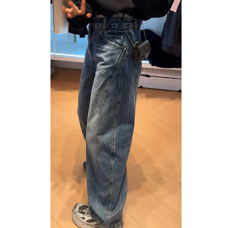 《牛卡拉斯牛仔裤》690255高腰宽松牛仔裤女裤时尚休闲裤直筒长裤