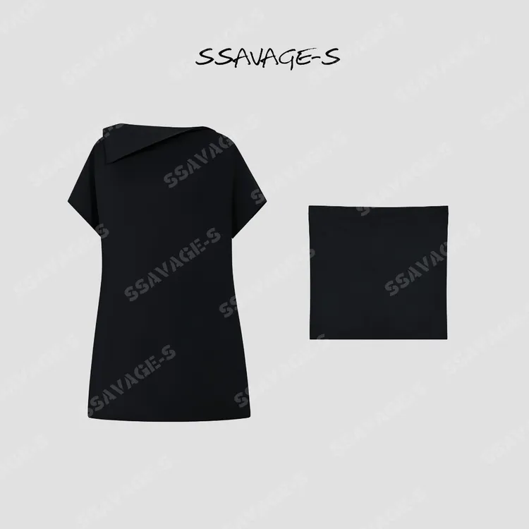 SSAVAGE“夜色剪影”不对称斜肩收腰显瘦连衣裙 SS91155